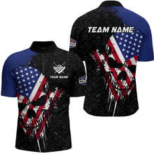 Load image into Gallery viewer, American Flag Grunge Skull 8 Ball Pattern Billiard Shirts For Men Custom Patriotic Billiard Jersey TDM3206