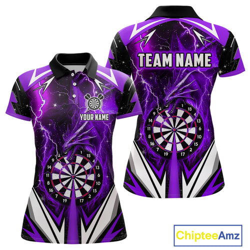 Purple Darts Jerseys Custom Thunder Lightning Dragon Dart Shirt Team Polo & Quarter Zip For Women TDM4316