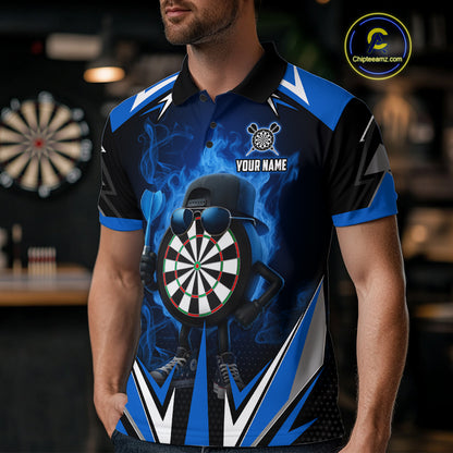 Funny Dartboard Blue Flaming Darts Shirt For Men Custom Darts Jersey Team Polo & Quarter Zip TDM5386