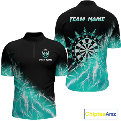 Turquoise Icy Lights Mens Darts Polo & Quarter Zip Custom Dart Shirt For Team Darts Jersey Outfit TDM4150
