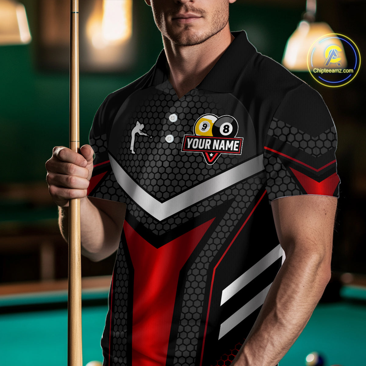 Personalized Billiard 8 Ball & 9 Ball Pool Polo, 1/4 Zip For Men Custom Team Billiard Jerseys |Red TDM4152