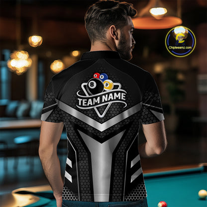 Personalized Billiard 8 Ball & 9 Ball Pool Polo, 1/4 Zip For Men Custom Team Billiard Jersey|White TDM4153