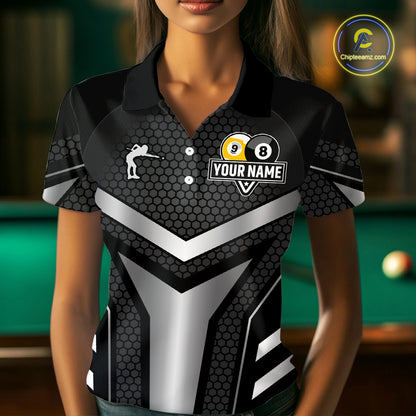 Personalized Billiard 8 Ball & 9 Ball Pool Polo, 1/4 Zip For Women Custom Team Billiard Jersey|White TDM4153