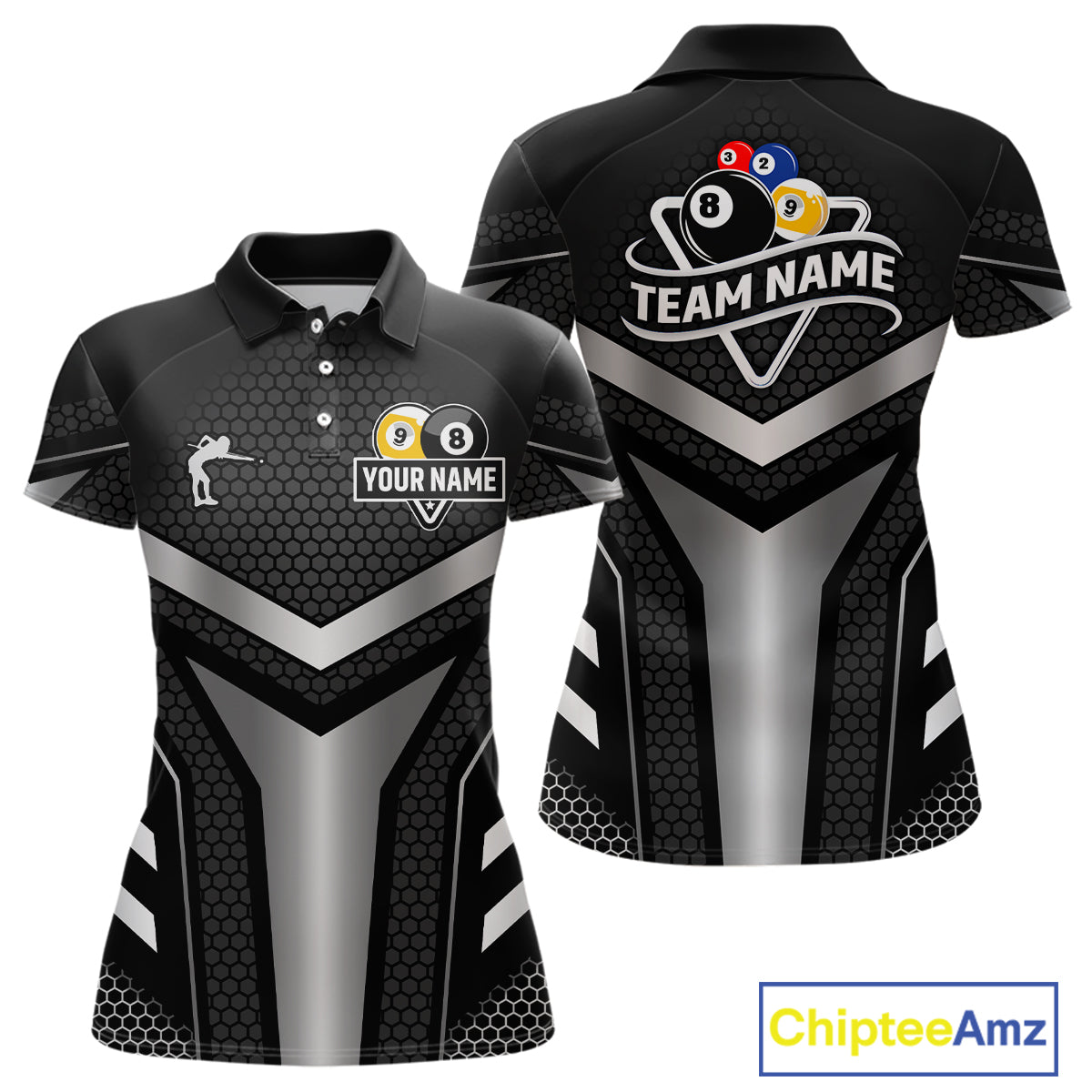 Personalized Billiard 8 Ball & 9 Ball Pool Polo, 1/4 Zip For Women Custom Team Billiard Jersey|White TDM4153