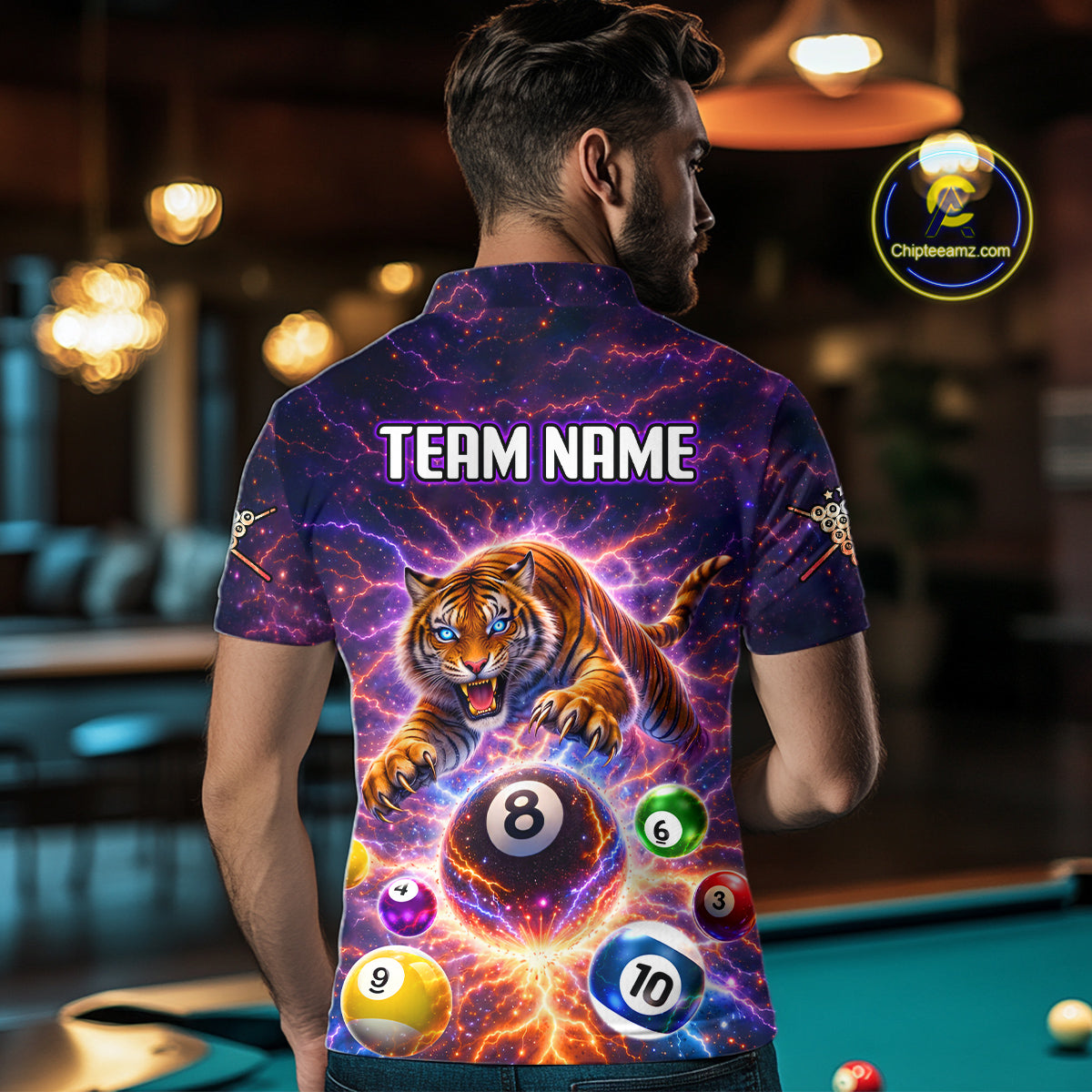 Colorful Billiard Balls Tiger Pool Shirt For Men Custom Thunder Lighting Billiard Team Jersey TDM5685