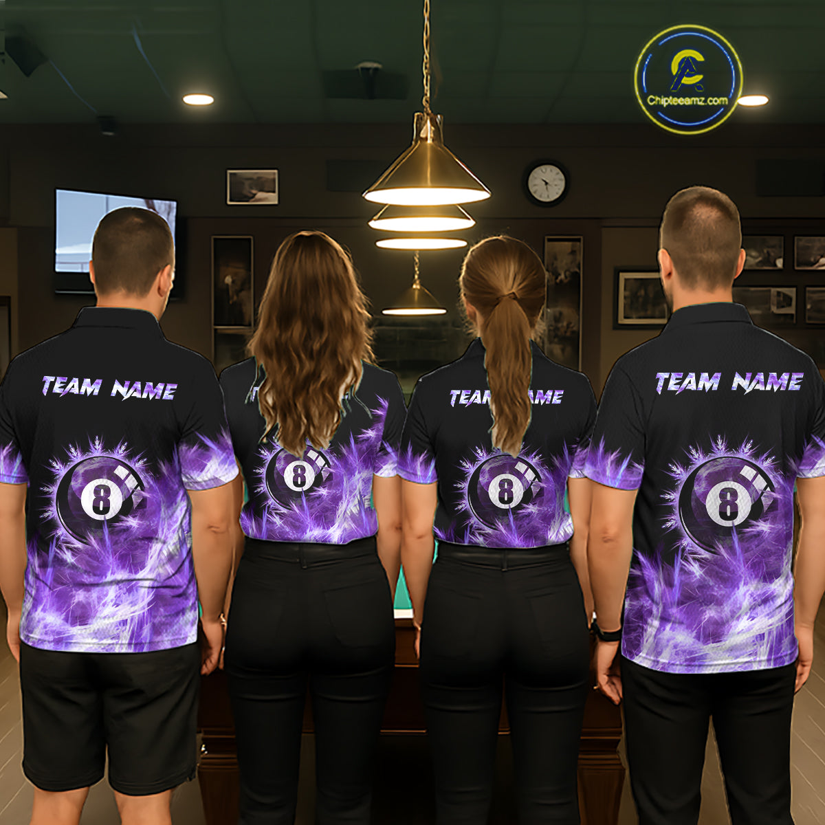 Purple Icy Light 8 Ball Pool Billiard Polo & Quarter Zip For Women Custom Billiard Team Jerseys TDM5690