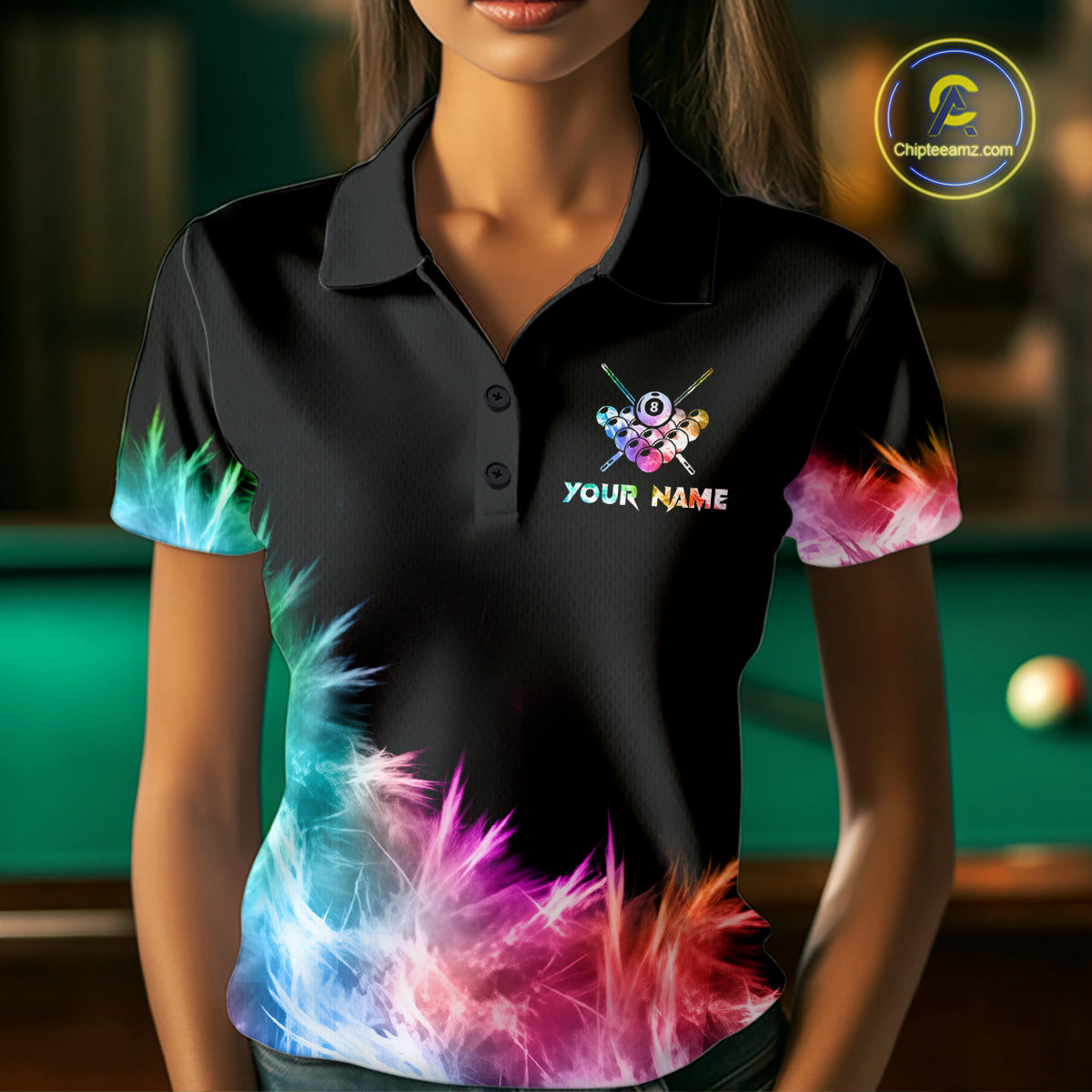 Colorful 8 Ball Pool Icy Light Billiard Polo & Quarter Zip For Women Custom Billiard Team Jerseys TDM5691