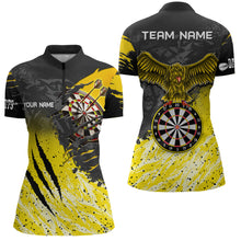 Load image into Gallery viewer, Personalized Yellow Black Eagle Dartboard Dart Polo &amp; Quarter Zip For Women Custom Team Dart Jerseys TDM3521