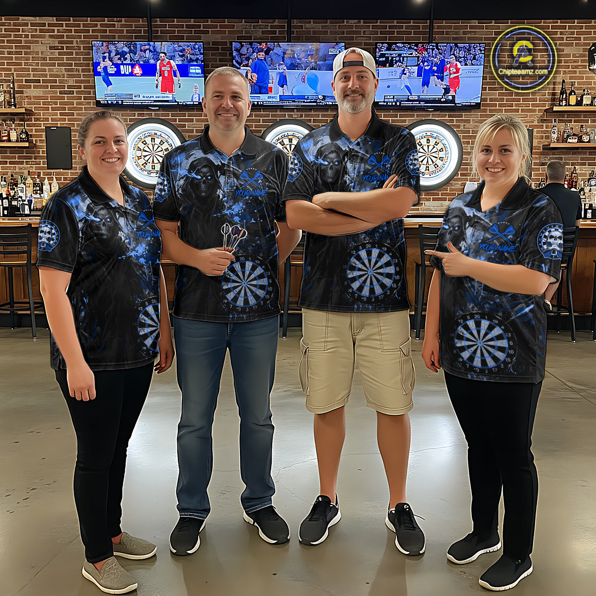 Custom Black And Blue Splatter Grim Reaper Women Darts Polo Shirt Cracked Dart Jerseys NYN2794