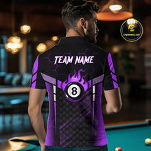 Load image into Gallery viewer, Personalized Purple 8 Ball Flame Billiard Polo &amp; Quarter Zip For Men, 8 Ball Pool Team Jersey TDM6039