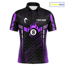 Load image into Gallery viewer, Personalized Purple 8 Ball Flame Billiard Polo &amp; Quarter Zip For Men, 8 Ball Pool Team Jersey TDM6039