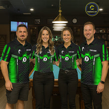 Load image into Gallery viewer, Personalized Green 8 Ball Flame Billiard Polo &amp; Quarter Zip For Women, 8 Ball Pool Team Jersey TDM6040