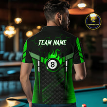 Load image into Gallery viewer, Personalized Green 8 Ball Flame Billiard Polo &amp; Quarter Zip For Men, 8 Ball Pool Team Jersey TDM6040