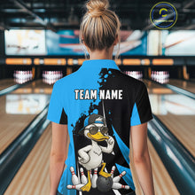 Load image into Gallery viewer, Custom Black And Blue Funny Duck Bowling Shirts For Women, Bowling Team Jersey Polo &amp; 1/4 Zip TDM6292