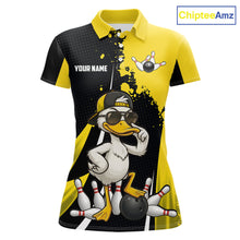 Load image into Gallery viewer, Custom Yellow Black Funny Duck Bowling Shirts For Women, Bowling Team Jersey Polo &amp; 1/4 Zip TDM6293