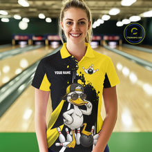 Load image into Gallery viewer, Custom Yellow Black Funny Duck Bowling Shirts For Women, Bowling Team Jersey Polo &amp; 1/4 Zip TDM6293