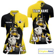 Load image into Gallery viewer, Custom Yellow Black Funny Duck Bowling Shirts For Women, Bowling Team Jersey Polo &amp; 1/4 Zip TDM6293