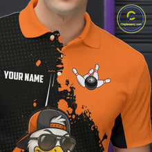Load image into Gallery viewer, Custom Black And Orange Funny Duck Bowling Shirts For Men, Bowling Team Jersey Polo &amp; 1/4 Zip TDM6294