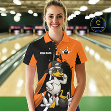 Load image into Gallery viewer, Custom Black And Orange Funny Duck Bowling Shirts For Women, Bowling Team Jersey Polo &amp; 1/4 Zip TDM6294
