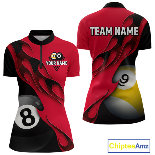 Black And Red Billiard 8 Ball & 9 Ball Pool Shirt For Women Custom Billiard Team Jersey Uniform TDM5162