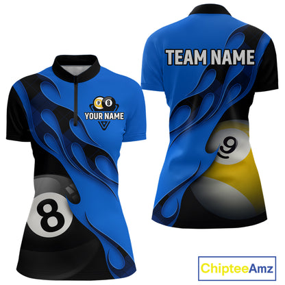 Black And Blue Billiard 8 Ball & 9 Ball Pool Shirt For Women Custom Billiard Team Jersey Uniform TDM5163