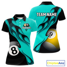 Load image into Gallery viewer, Black And Turquoise Billiard 8 Ball &amp; 9 Ball Pool Shirt For Women Custom Billiard Team Jersey TDM5164