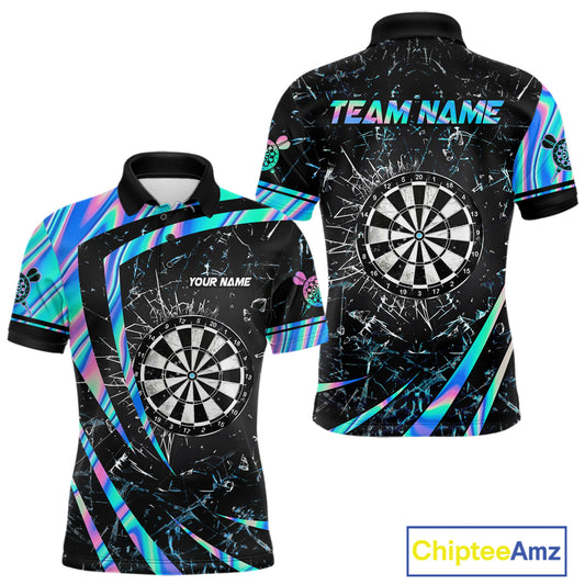 Personalized Holographic Glass Break Darts Shirt For Men Custom Darts Jersey Team Polo & 1/4 Zip TDM5413