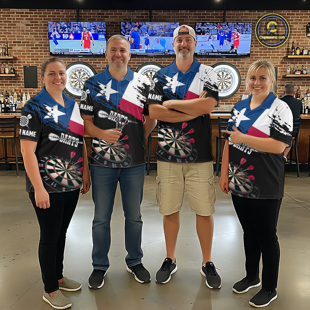 Personalized Grunge Texas Flag Womens Darts Shirt Custom Texas Darts Jersey Team Polo & 1/4 Zip TDM5415