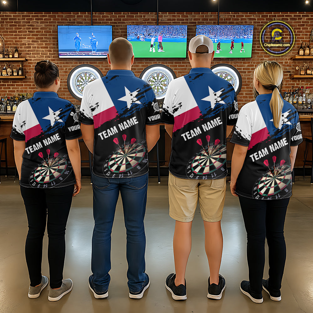 Personalized Grunge Texas Flag Womens Darts Shirt Custom Texas Darts Jersey Team Polo & 1/4 Zip TDM5415