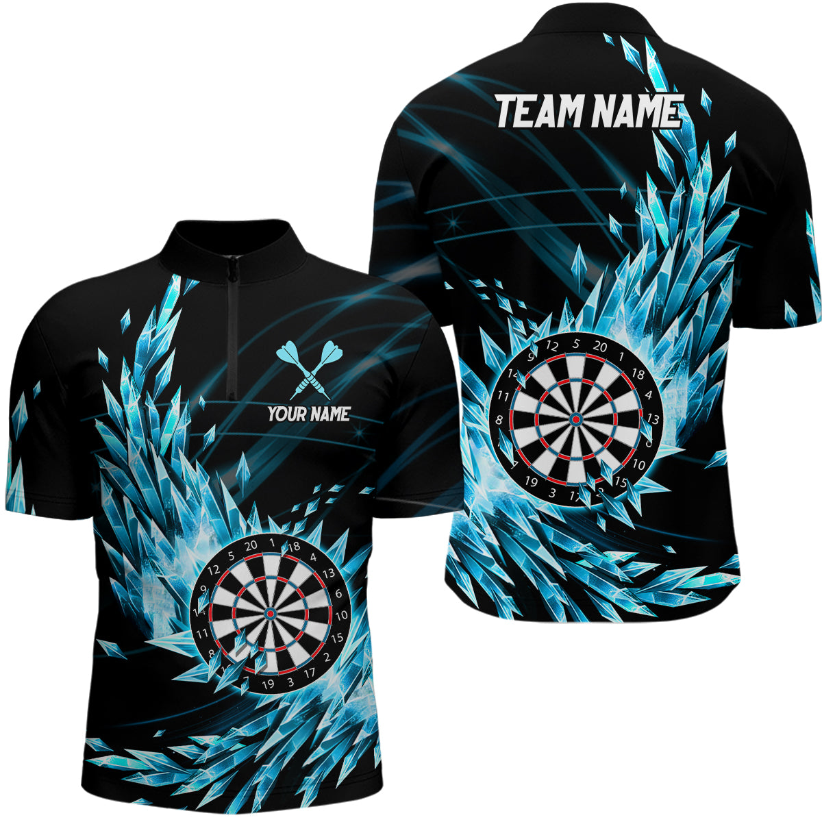 Blue Frozen Icy Darts Quarter-Zip Shirts Customized Dart Shirts For Men Darts Team Jerseys TDM1210