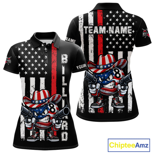 Funny 8 Ball US Flag Billiard Shirt For Women Custom Patriotic Pool Team Jersey Polo & 1/4 Zip TDM6048