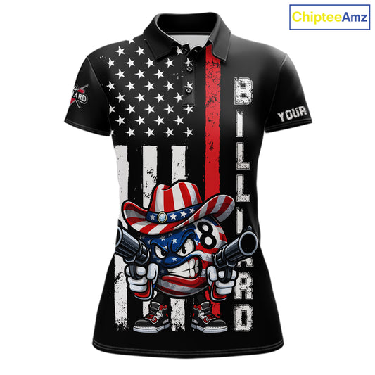 Funny 8 Ball US Flag Billiard Shirt For Women Custom Patriotic Pool Team Jersey Polo & 1/4 Zip TDM6048