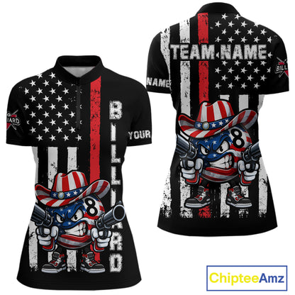 Funny 8 Ball US Flag Billiard Shirt For Women Custom Patriotic Pool Team Jersey Polo & 1/4 Zip TDM6048