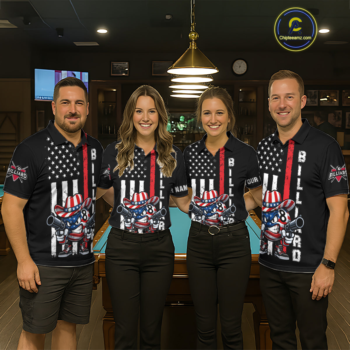 Funny 8 Ball US Flag Billiard Shirt For Men Custom Patriotic Pool Team Jersey Polo & 1/4 Zip TDM6048