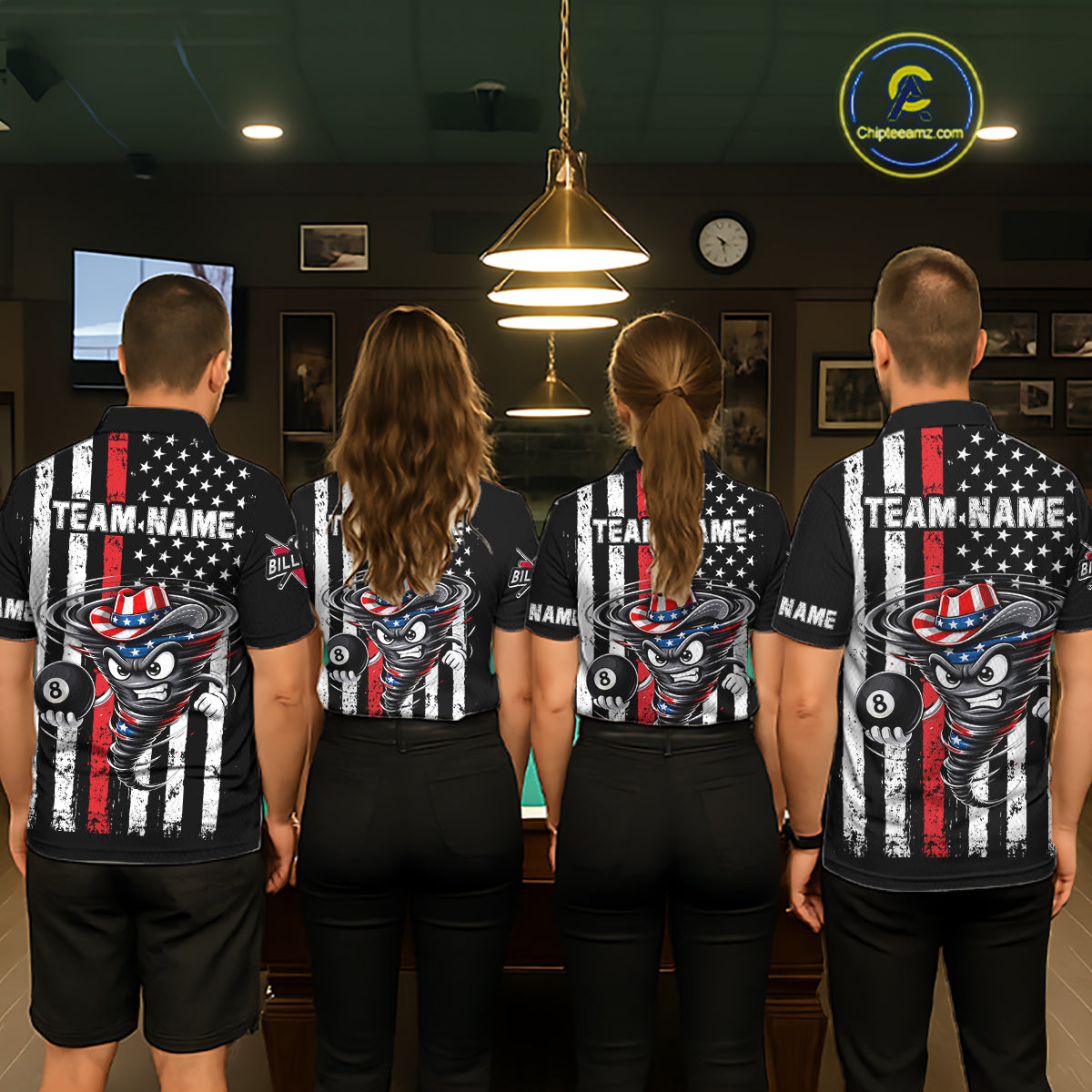 Funny Tornado US Flag 8 Ball Billiard Shirt For Men Custom Pool Team Jersey Polo & Quarter Zip TDM6049