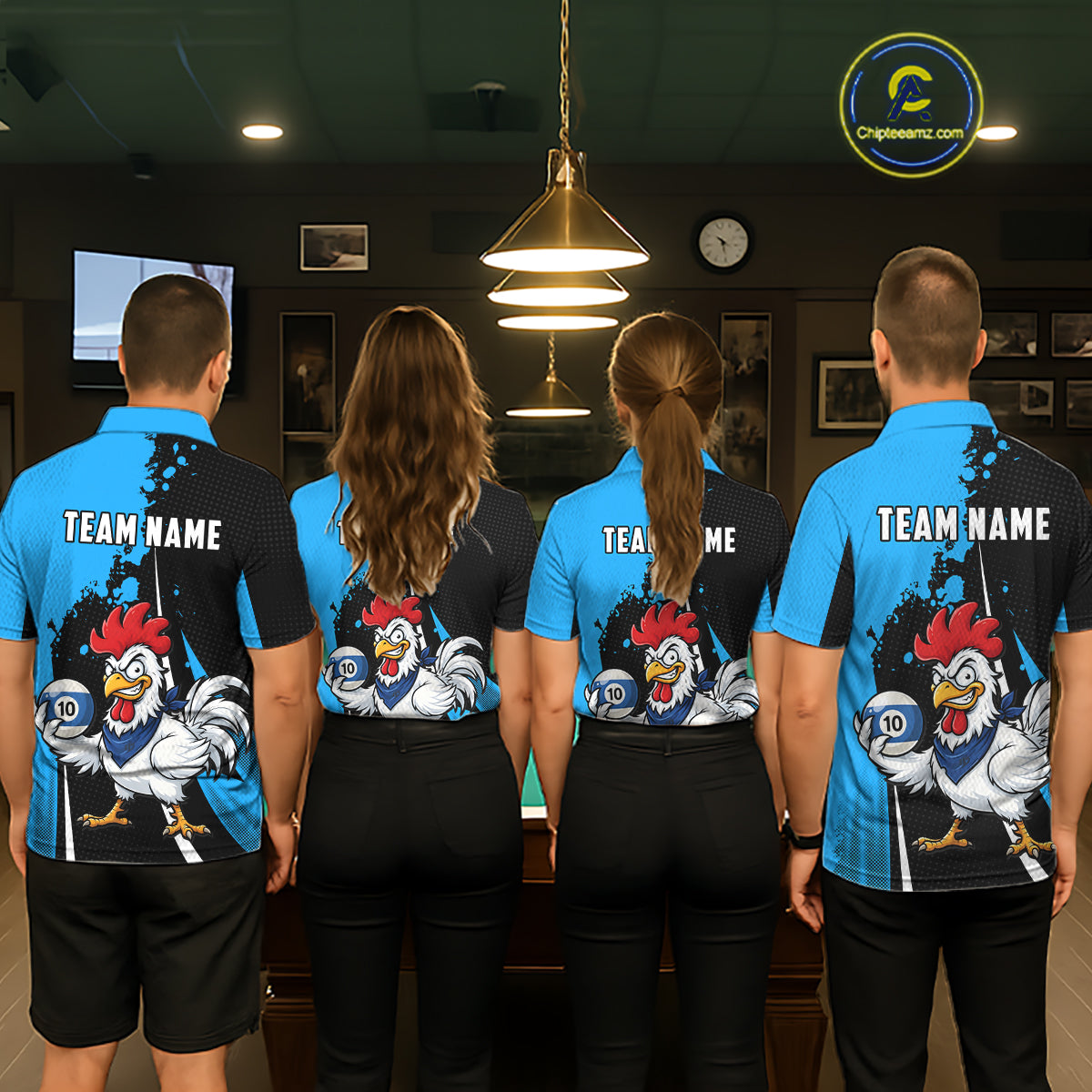 Black And Blue Funny Chicken 10 Ball Billiard Shirt For Men Custom Pool Team Jersey Polo & 1/4 Zip TDM6302