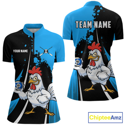 Blue Funny 10 Ball Pool Chicken Billiard Shirt For Women, Billiard Team Jersey Polo & 1/4 Zip TDM6303