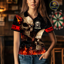 Load image into Gallery viewer, Let My Demon Throw Funny Dart Shirt For Women Custom Flame Skull Darts Team Jersey Polo &amp; 1/4 Zip TDM4166