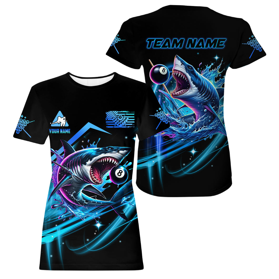 Blue 8 Ball Pool Billiard Shark T Shirt For Women Custom Team League Billiard Jerseys TDM2715