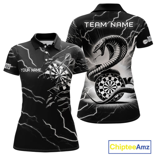 Custom Women's Dart Shirt – Black & White Lightning Cobra Design – Personalized Dart Team Jersey TDM3882
