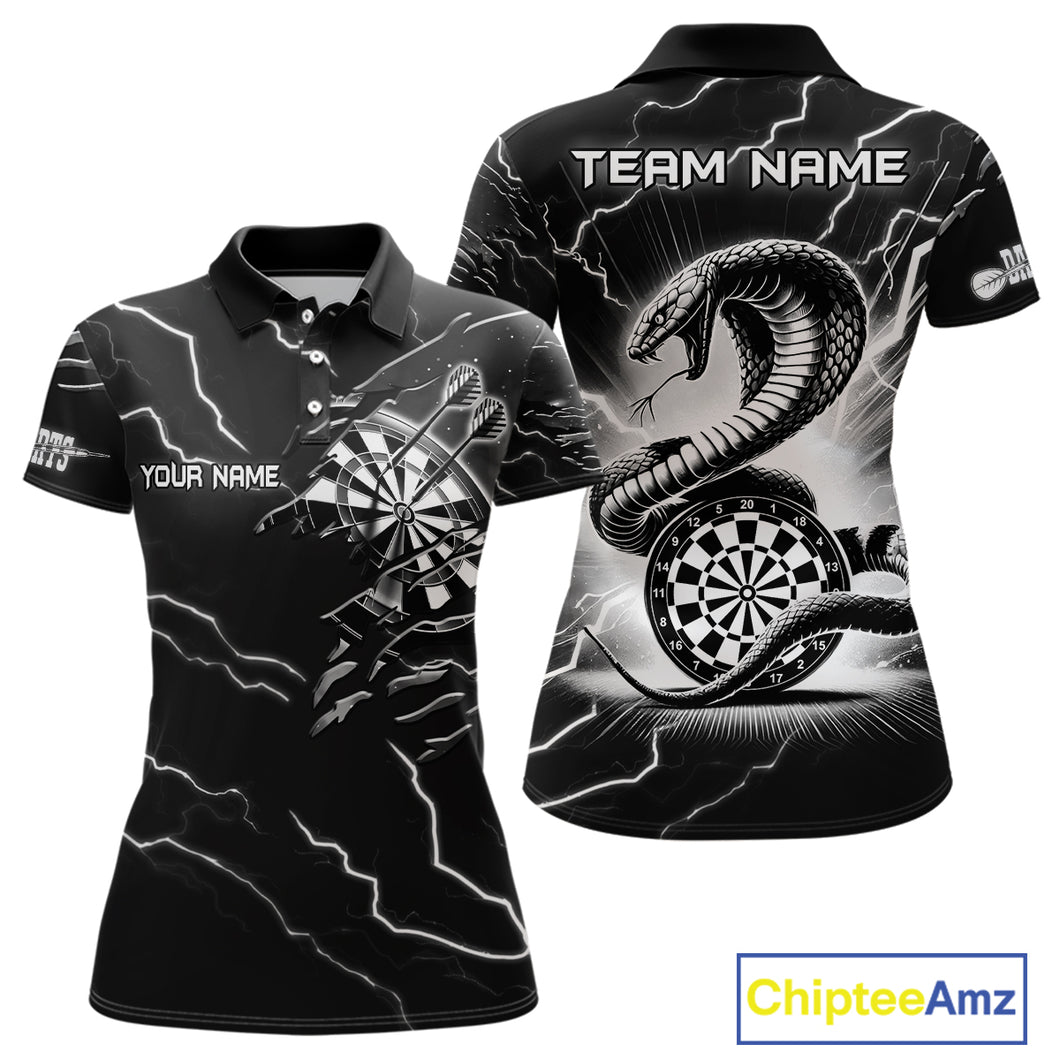 Custom Women's Dart Shirt – Black & White Lightning Cobra Design – Personalized Dart Team Jersey TDM3882