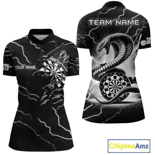 Custom Women's Dart Shirt – Black & White Lightning Cobra Design – Personalized Dart Team Jersey TDM3882