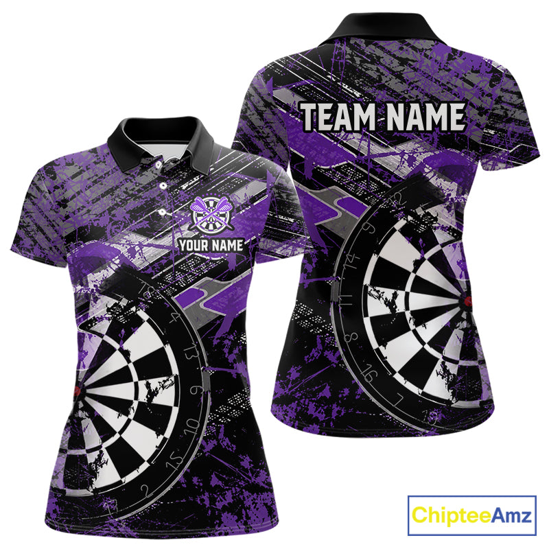 Personalized Purple Splatter Grunge Darts Shirt For Women Custom Darts Jersey Team Polo & 1/4 Zip TDM6486