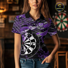 Load image into Gallery viewer, Personalized Purple Splatter Grunge Darts Shirt For Women Custom Darts Jersey Team Polo &amp; 1/4 Zip TDM6486