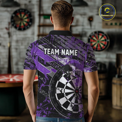 Personalized Purple Splatter Grunge Darts Shirt For Men Custom Darts Jersey Team Polo & 1/4 Zip TDM6486
