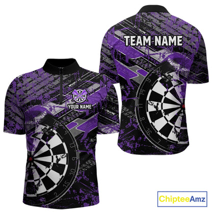 Personalized Purple Splatter Grunge Darts Shirt For Men Custom Darts Jersey Team Polo & 1/4 Zip TDM6486