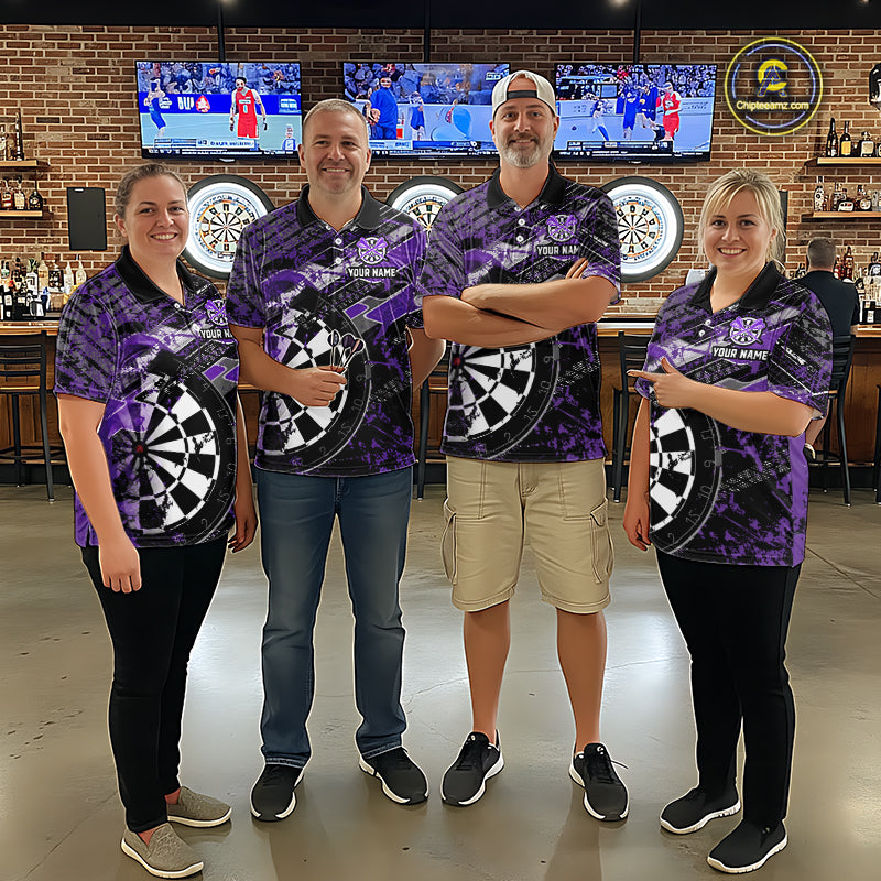 Personalized Purple Splatter Grunge Darts Shirt For Women Custom Darts Jersey Team Polo & 1/4 Zip TDM6486