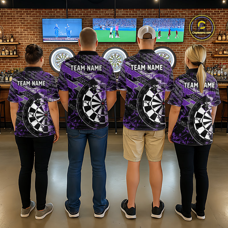 Personalized Purple Splatter Grunge Darts Shirt For Women Custom Darts Jersey Team Polo & 1/4 Zip TDM6486
