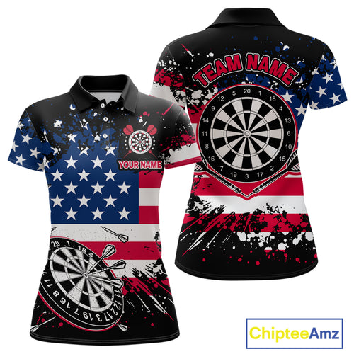 Personalized American Flag Darts Shirt For Women Custom Grunge Paint Splash Patriotic Dart Jersey TDM4171