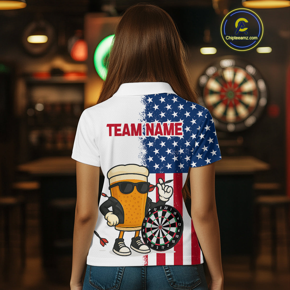 Funny Beer American Flag Dart Shirts For Women Custom Patriotic Darts Team Jerseys Polo & 1/4 Zip TDM4177